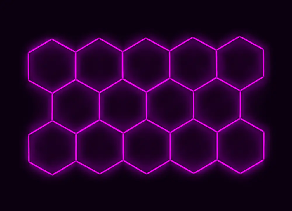Výprodej Kompletní LED hexagonové svítidlo růžové, rozměr 14 elementů 420 x 238 cm