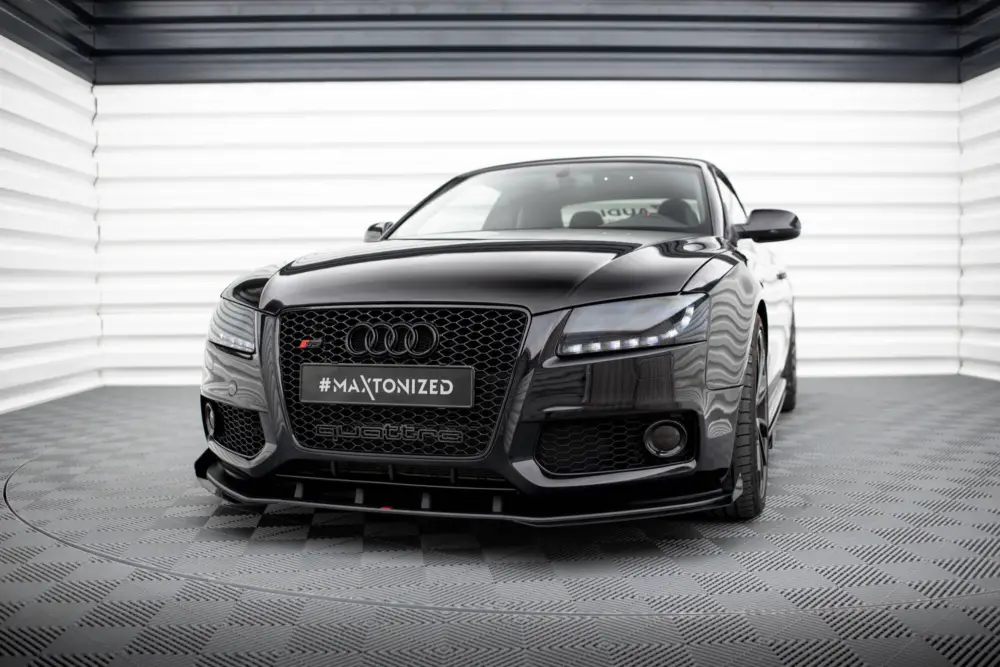 Zlevněný Maxton Design "Street Pro" spoiler pod přední nárazník s křidélky pro Audi S5 8T, plast ABS bez povrchové úpravy, s červenou linkou
