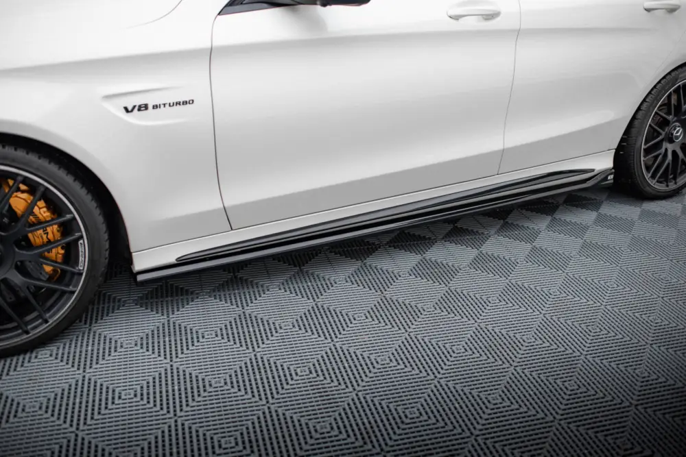 Rychlé Dodání Maxton Design difuzory pod boční prahy ver.2 pro Mercedes třída C S205/C63 AMG, W205/C63 AMG, černý lesklý plast ABS, Sedan/Estate
