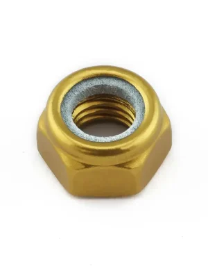 Sleva Pro-Bolt hliníková matka s nylonovou vložkou se závitem M8 x 1,25 mm, barva zlatá