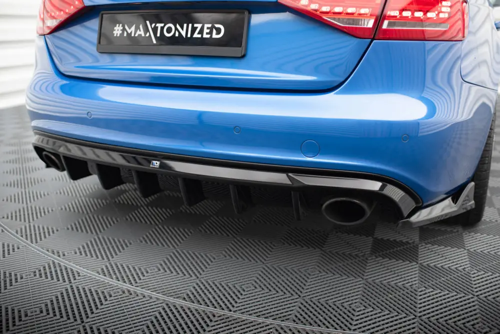 Poslední Šance Maxton Design vložka zadního nárazníku pro Audi A4 B8, černý lesklý plast ABS, S-Line Sedan / S-Line Avant, verze s jednoduchou koncovkou na obou stranách