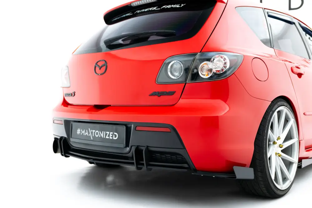 Maxton Design "Street Pro" boční difuzory pod zadní nárazník s křidélky pro Mazda 3 Mk1 MPS, plast ABS bez povrchové úpravy, EU verze, s červenou linkou Nová Kolekce