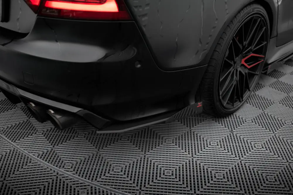 Zlevněný Maxton Design "Street Pro" boční difuzory pod zadní nárazník s křidélky pro Audi A7 C7, plast ABS bez povrchové úpravy, S-Line, s červenou linkou