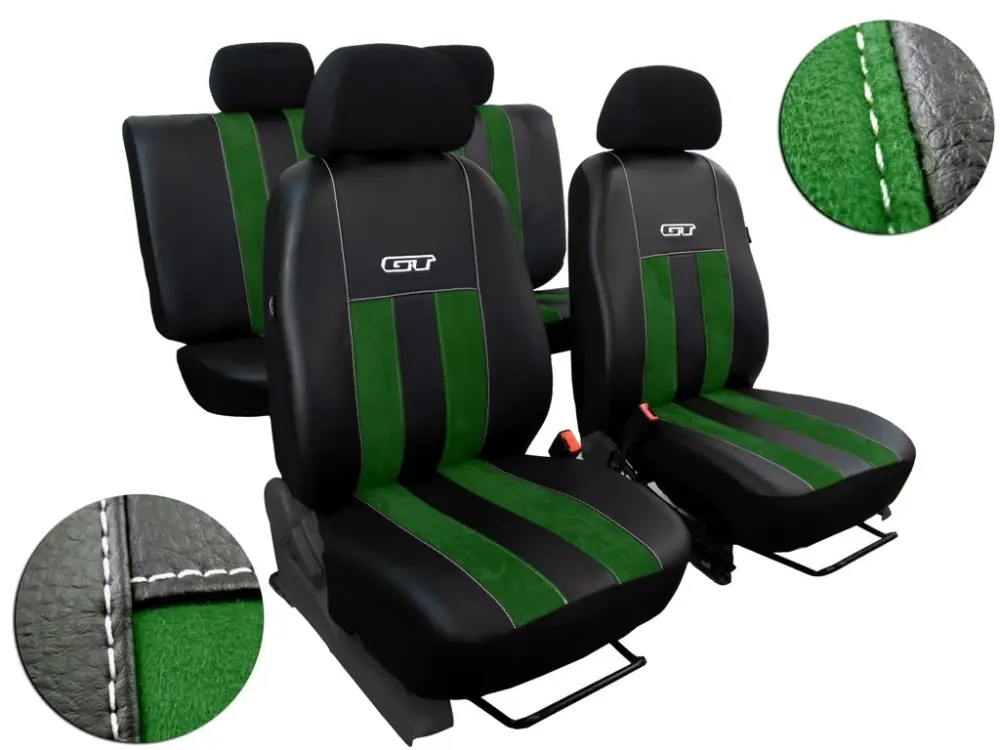 Nízká Cena Autopotahy Škoda Rapid, kůže/alcantara GT zelené, dělené zadn.opěradlo, zadní loketní op.